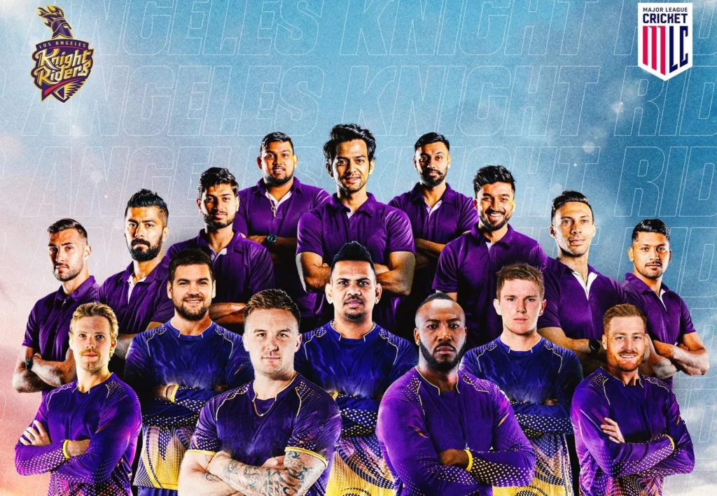 Los Angeles Knight Riders Players in MLC 2023 with pictures wearing purple jersey